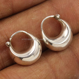 Plain No Gemstone 925 <b>Solid</b> Sterling Sliver Jewellery <b>Hoop</b> <b>Earring</b> Plain Stone <b>Earrings</b> Nail Insertion for Women and Girls - Product Image 1