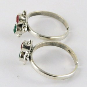 Lovely Red Onyx & Green Onyx Gemstone Sterling Silver <b>Toe</b> <b>Rings</b> Bohemia Style Bezel Setting Shri Ashapura Jewels - Product Image 4