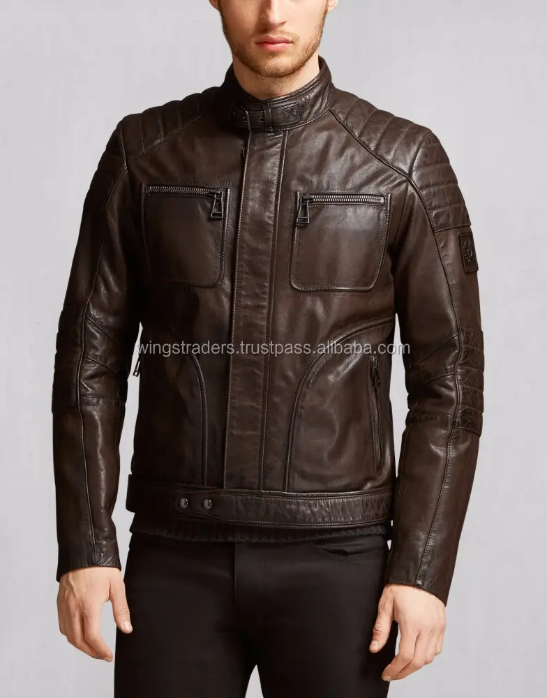 Markalı kahverengi tasarımcı Premium moda mumlu erkek deri ceket