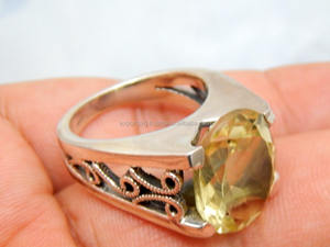 แหวนแต่งงานผู้หญิงเงินแท้ 925 ประดับพลอยเลมอนควอตซ์ สไตล์นีโอโกธิค แบบฝังหนามเตย - Product Image 4