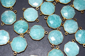 Aqua Amazonite เหลี่ยมเพชรพลอยรูปแปดเหลี่ยมตัวเชื่อมต่ออัญมณีชุบทอง22x16มม. คริสเตียนนิลคู่ประกันตัวปาร์ตี้ - Product Image 2