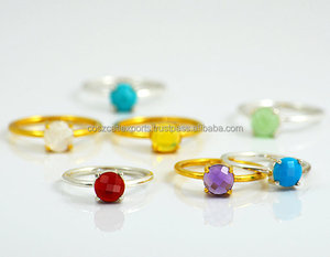 Personnalisable minuscule or et argent ensemble de broches de pierre ronde bague de naissance empilable pour les mariages fiançailles anniversaires fêtes - Product Image 3