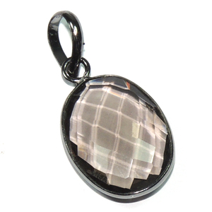 Pendentif en argent Sterling 925, pierre précieuse de Quartz fumé, gros bijoux fait à la main, en Rhodium noir, pour les boucle - Product Image 1