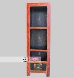 Vitrina de madera vintage pintada a mano para sala de estar con 3 estantes y cajón, vitrina abierta para recibidor u hotel - Product Image 3