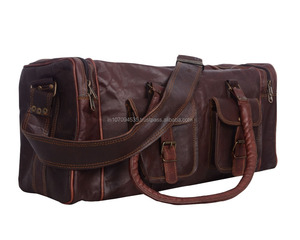 Bolso cilíndrico de gimnasio de lona marrón oscuro de cuero genuino 100% hecho a mano para hombres y mujeres bolso de fin de semana durante la noche bolso de hombro tipo bandolera - Product Image 3