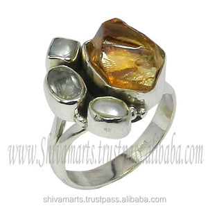 Bagues en pierre naturelle multicolores en gros, valeur, bijoux en argent 925, citrine brute, fournisseurs et exportateurs de bagues multi-pierres précieuses - Product Image 2
