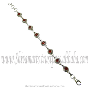 กำไลข้อมือพลอยคาร์เนเลียนธรรมชาติรักษาพลังงานเครื่องประดับเงิน925อินเดีย - Product Image 2