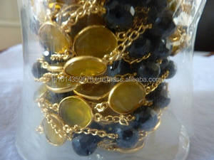 Collier de perles en pierre d'onyx noir de haute qualité avec connecteur jaune prix de gros chaîne en vrac - Product Image 3