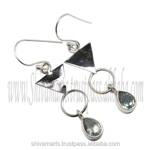 Vente en gros de boucles d'oreilles en argent sterling 925 avec topaze bleue et pierre précieuse pour femme et fille, fournisseur de bijoux fantaisie - Product Image 2