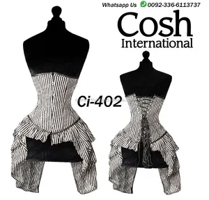 COSH CORSET Underbust Steel Boned White And Black Pinstripe Satin Corset Dress, Party Wear Customized Corset Dress Vendors