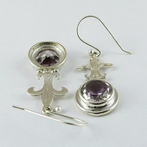 Boucles d'oreilles charmantes de style bohème en forme de fleur avec pierre d'améthyste, en argent sterling 925 certifié, bijoux en gros - Product Image 5