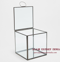 Boîte à bijoux carrée pliable en verre sculpté et laiton avec finition or/argent, design moderne, cadeau de table