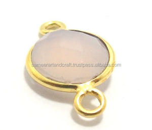 Connecteur en argent sterling 925 avec double passant, serti de zircon cubique (CZ) et de chalcédoine rose facettée, pour collier - Product Image 3