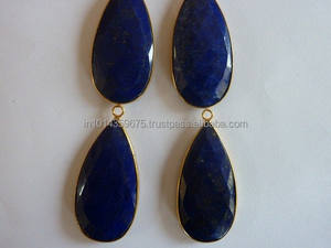 Lunette en forme de poire en Lapis Lazuli en argent sterling 925 plaquée or Emballage du sac du fabricant - Product Image 2