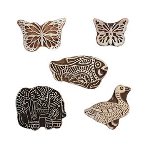 Bloques de impresión de Madera hechos a mano, Saree textil marrón artesanal, sello de lona, Animal indio en línea, nuevo diseño, tela - Product Image 2