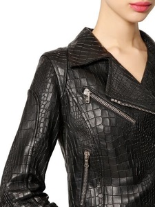 Galvaine GLVN0054 Elegant Croco Print <b>Women's</b> Leather Biker Jacket Turkey Garments Accessory - Product Image 3