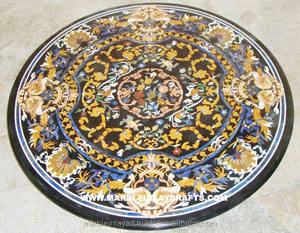 Black <b>Round</b> Marble Inlay Dining <b>Table</b> <b>Top</b> - Product Image 1