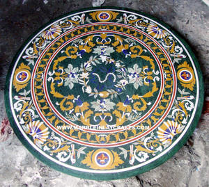 Inlay Pietra Dura Green โต๊ะทานข้าวลายหินอ่อน,โต๊ะหินอ่อนดีไซน์เนอร์ - Product Image 1