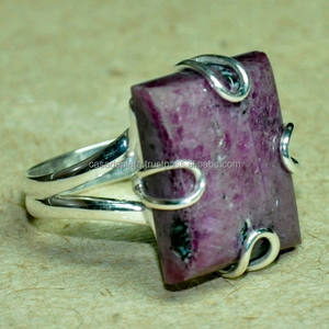 genuine Rectangle Shape Ruby Zoisite Gemstone 925 Sterling Silver Designer <b>Ring</b> Jewelry Fashionable <b>Ring</b> For Unisex. - Product Image 1