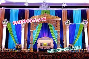 Escenario de boda de madera exclusivo, escenario de diseñador de madera, columpio indio, media luna - Product Image 3