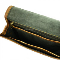 Tas kurir kulit asli uniseks, buatan tangan, Vintage, tas selempang, kancing penutup ritsleting, keling untuk perjalanan kantor