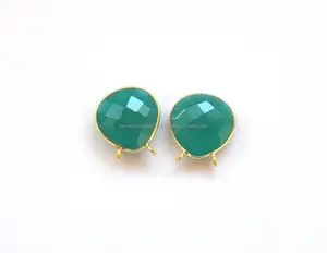 绿色玛瑙宝石925纯银心形镀金手工珠宝制作发现嵌框连接器