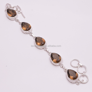 925 Sterling Silver Gemstone Bracelet, Natural Smoky Quartz Gemstone <b>Jewelry</b>, <b>Handmade</b> Silver Gemstone <b>Jewelry</b> Exporter - Product Image 1