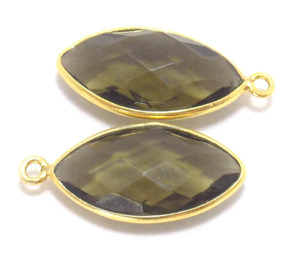 Piedra preciosa de cuarzo ahumado Vintage, hallazgos para hacer joyas, forma de marquesa chapada en oro, Conector de bisel hecho a mano facetado de una sola fianza - Product Image 2