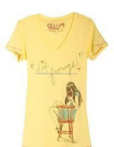 Camiseta de manga corta con cuello en v personalizada para mujer, camiseta básica de algodón en blanco, 2017 - Product Image 6