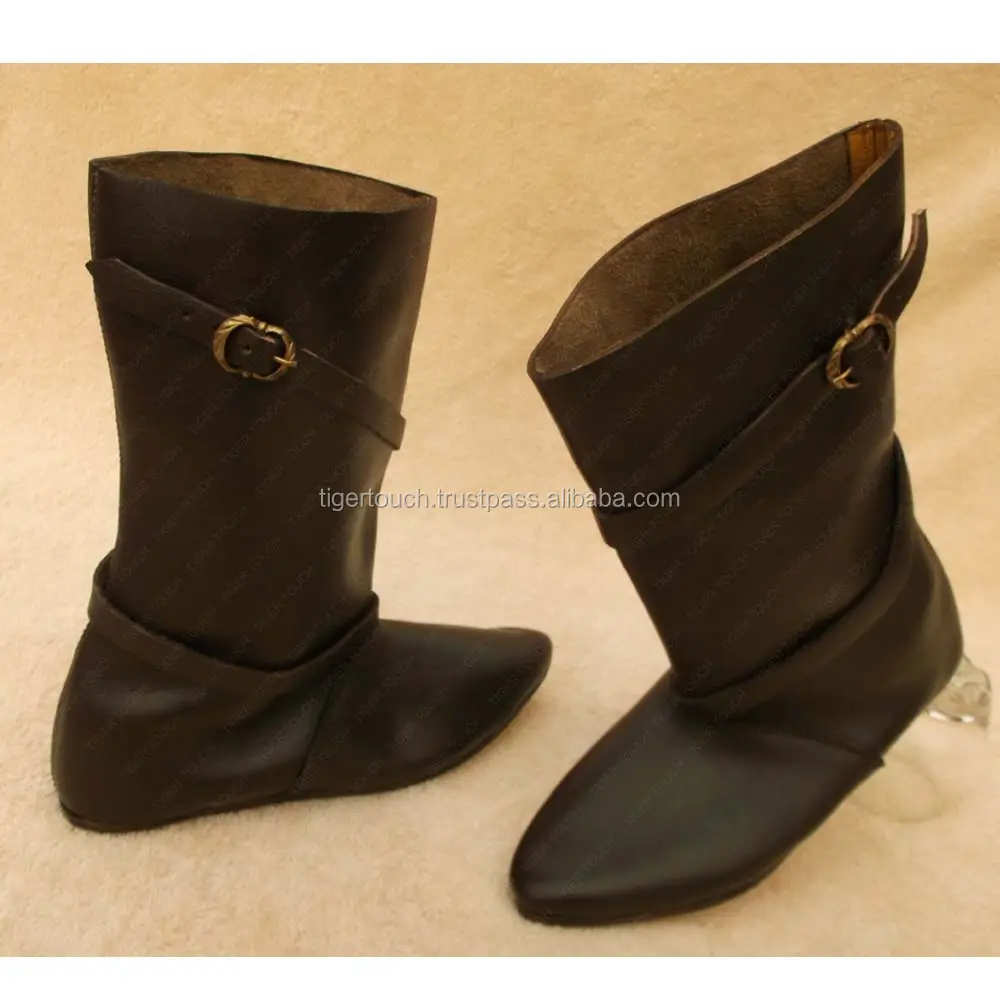 Zapatos vikingos negros con hebilla, zapatos medievales de cuero genius