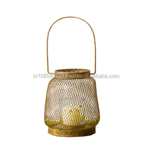Portacandele votivo da appendere in ferro dorato con bastoncino di candela in metallo dal Design tradizionale