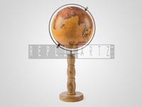 Globe du monde en papier avec base en bois et métal vintage, décoration de bureau géographique et décorative, carte du monde avec texte clair pour la maison
