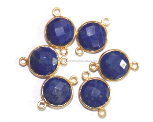 Blue Sapphire Bezel Natural Multi Gemstone Jewelry <b>Wire</b> Wrapped Oxidized Vintage Gold Plated Handmade Connector - Product Image 1