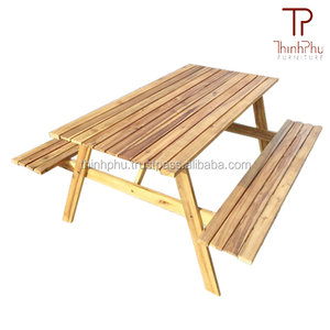 Conjunto de Banco de jardín para comedor exterior contemporáneo moderno, muebles de exterior de madera de eucalipto de acacia, muebles Thinh Phu hechos en Vietnam - Product Image 1