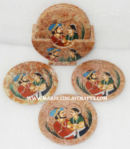 Wholesaler and Manufacturer Handmade Soapstone Peacock Design Round Tea <b>Coaster</b> <b>Set</b> for Home Decor Purpose in Bulk Quantity - Product Image 2