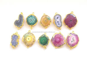 Colgante de conector bohemio de piedra natal de cuarzo Solar Natural con declaración de fianza doble galvanizada para la fabricación de joyas - Product Image 4