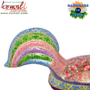 Colorful floral hand painted papier mache rooster figurine decorative <b>box</b>, handcrafted artisan cockerel showpiece - Product Image 4