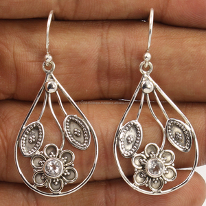 Style Vintage Naturel CRISTAL QUARTZ Fabriqué À La Main Lunette Réglage 925 Solide Boucles D'oreilles En Argent Sterling Pierres Précieuses 43mm - Product Image 1