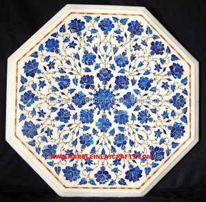 Mesa con incrustaciones de mármol blanco, piedra lapislázuli - Product Image 1