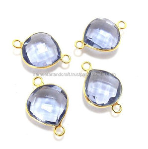 Lolite ควอตซ์ชุบทองพลอยรูปหัวใจทำด้วยมือฝา925ตัวเชื่อมแบบ Boho ประกันตัวคู่สำหรับเครื่องประดับ - Product Image 1