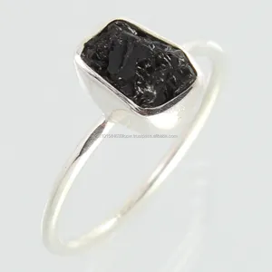 Natural Black Tourmaline Rough Rings Stack Statement Trendy Best selling Natural stones Religious Bezel Setting