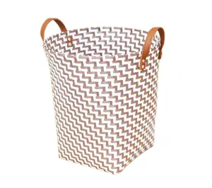 Panier en plastique tissé à la main n3988c, corbeille pour rangement avec poignée en cuir du Vietnam, de couleur variées