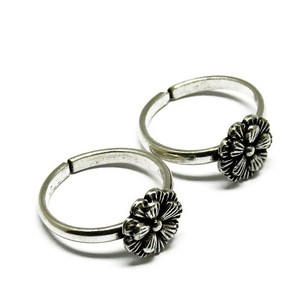Fine Work Flower Oxidized Plain <b>Silver</b> 925 Sterling <b>Silver</b> <b>Toe</b> <b>Rings</b> Handmade - Product Image 4