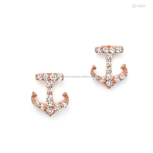 Boucles d'oreilles ancre en or rose 14 carats avec diamant véritable - Product Image 1