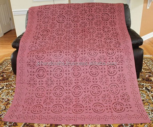 Funda de cama de retales indio hecha a mano, aplique cortado, colcha de trabajo - Product Image 3