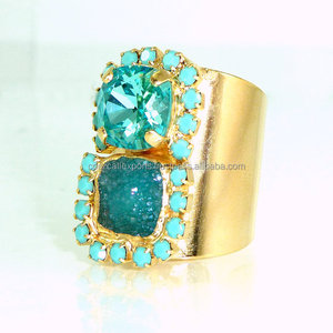 Turquesa Pave Diamond Anillo largo 925 Piedra preciosa de plata para fiesta de compromiso de boda o aniversario-Proveedor de joyería - Product Image 1