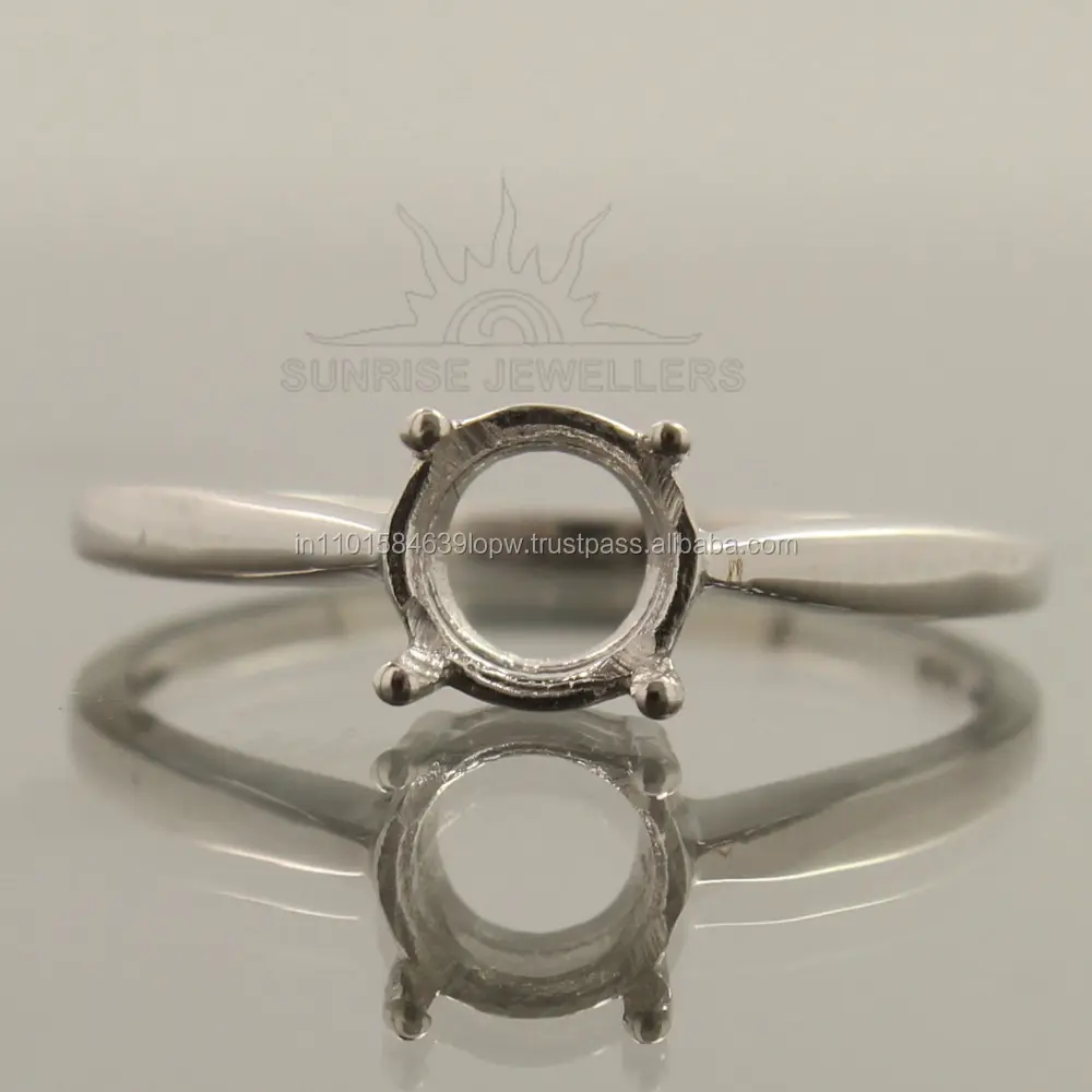 Girls fashion setting rings sterling silver 925 semi mountings base blank ring round 6x6 mm shape stone