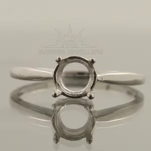 Nhẫn Cài Đặt Thời Trang Cho Nữ Sterling <span class=keywords><strong>Silver</strong></span> 925 Semi Mountings Base Nhẫn Trống Tròn 6X6 Mm Hình Dạng Đá - Product Image 1