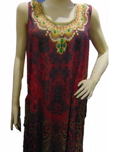 44 "GEORGETTE Ecológico Vintage Floral Vestido de gasa Escote sin tirantes Cintura natural Midi Longitud Impresión digital - Product Image 4