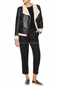 Veste en cuir pour femmes de saison hivernale avec doublure en fausse fourrure/vrai cuir, style motard, doublure en fourrure, veste en cuir pour femmes - Product Image 2